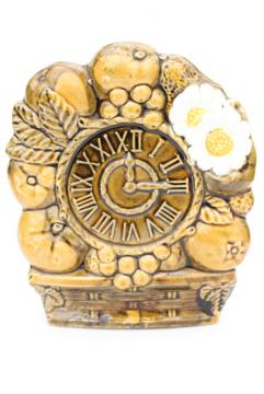 vintage Japan ceramic wall pocket vase, retro daisy & harvest brown fruit clock