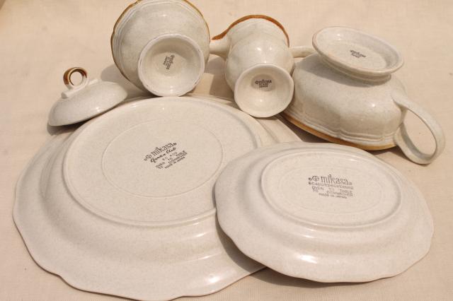 vintage Japan stoneware, Mikasa Garden Club plain tan serving dishes / completer pieces