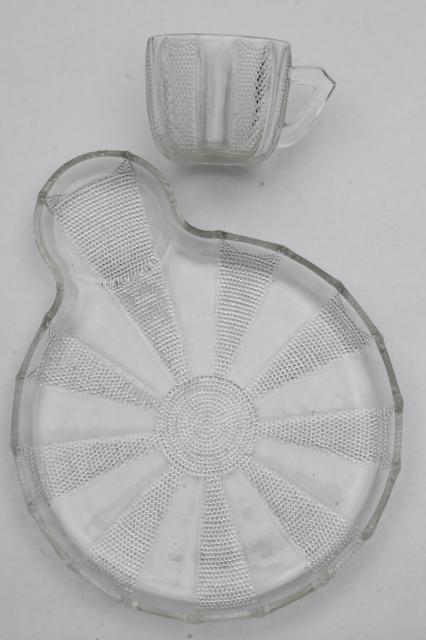 vintage Jeannette Dew Drop pattern glass snack sets, Dewdrop round wheel shape