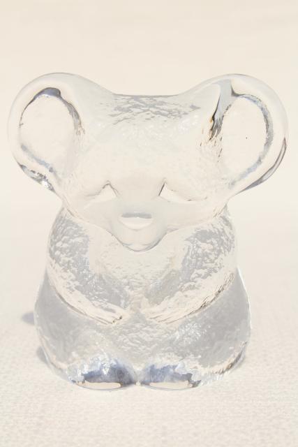 vintage Kosta Sweden crystal art glass paperweight, Mats Jonasson koala bear