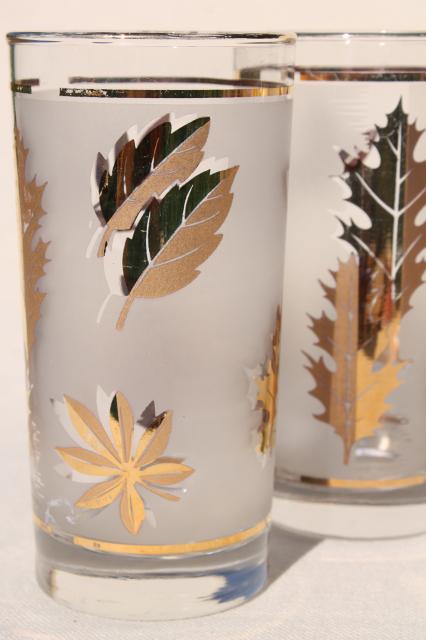 Set Of 7 Vintage Libbey 22k Gold Leaf Tumblers 12 Oz Drinking Glasses