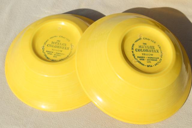 vintage Metlox pottery Colorstax yellow soup or cereal bowls set of four