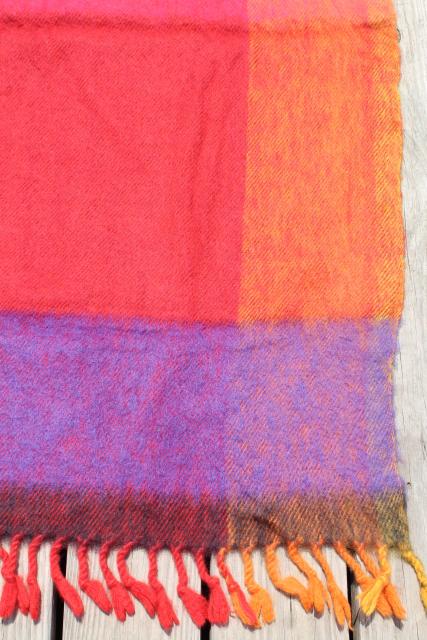 vintage Metsovaara Finland handwoven mohair wool throw blanket in sunset colors