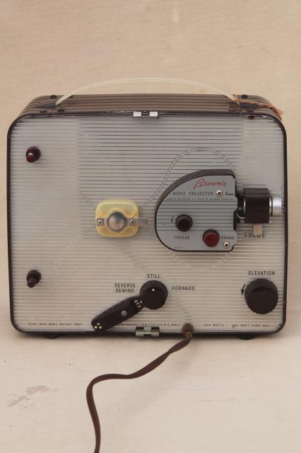 vintage Model 1 300 Kodak Brownie 8mm movie projector w/ all metal carry case, runs 