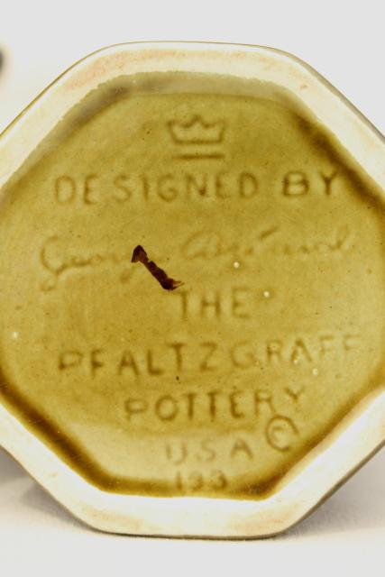 vintage Pfaltzgraff Heritage tall mod coffee pot, cream & sugar set, retro olive green