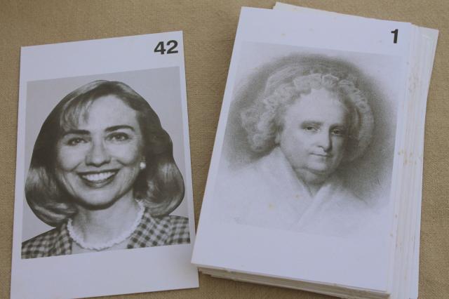 vintage Presidents / First Ladies flash cards, US history quiz card trivia game