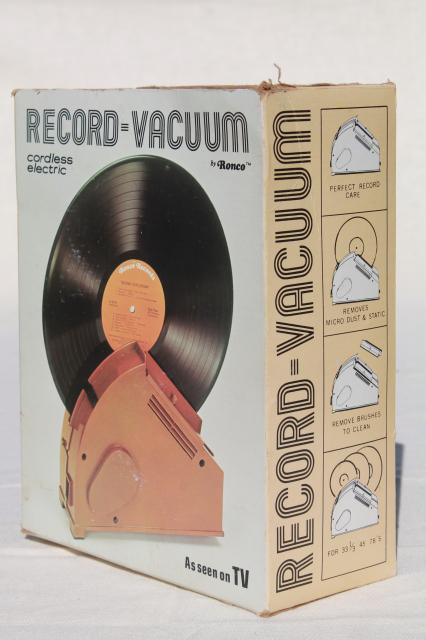 vintage Ronco record vacuum, cordless battery operated cleaner for vinyl records, LPs