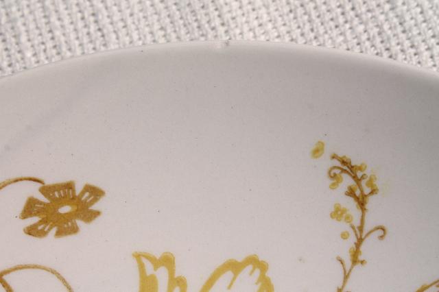 vintage Royal China Enchanted Garden flower print dinnerware set w/ amber gold glasses
