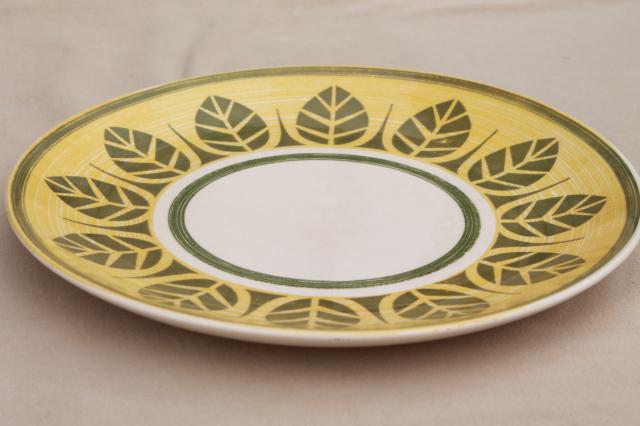 vintage Royal ironstone china mod green palm leaf pattern bowl & sandwich tray plate