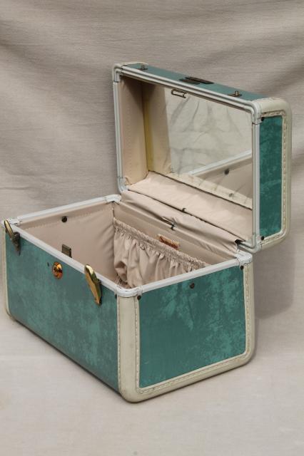 vintage Samsonite luggage, vanity train case makeup kit w/ mirror, box bag suitcase 