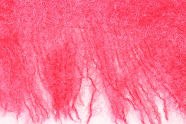 vintage Scotland hand woven fluffy mohair wool scarf bright azalea pink!