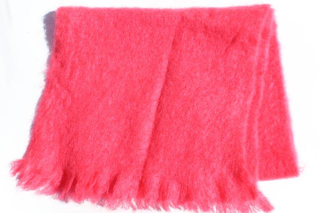 vintage Scotland hand woven fluffy mohair wool scarf bright azalea pink!
