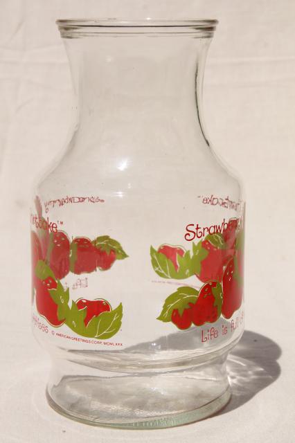 vintage Strawberry Shortcake glass carafe or refrigerator bottle 