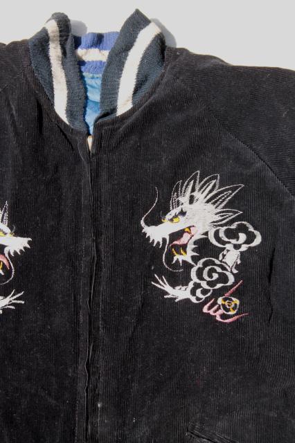 vintage Sukajan embroidered satin jacket souvenirs, Japan map, tiger, dragon, eagle