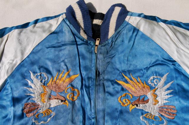 vintage Sukajan embroidered satin jacket souvenirs, Japan map, tiger, dragon, eagle