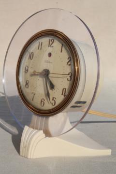vintage Telechron electric clock, art deco machine age modern lucite disk frame