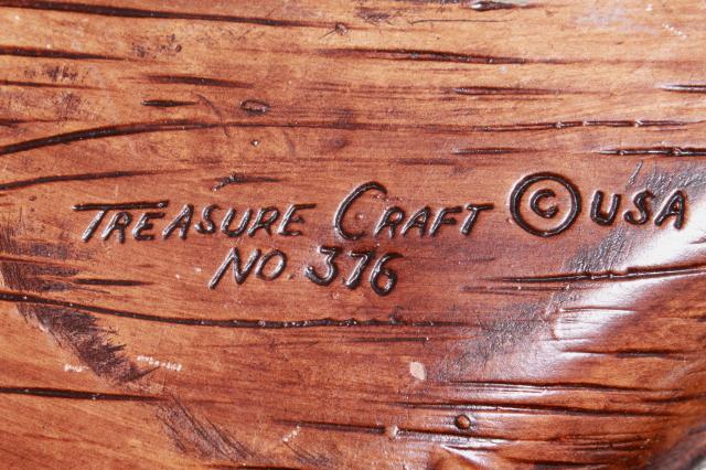 vintage Treasure Craft USA ceramic leaf dish, wood grain w/ psychedelic drip glaze!