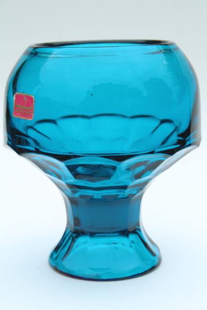 vintage Viking bluenique aqua blue art glass collection, bowls, candle holders, vase
