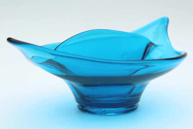 vintage Viking bluenique aqua blue art glass collection, bowls, candle holders, vase