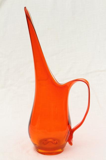 vintage Viking glass pitcher, orange Epic line 60s tall mod bottle shape