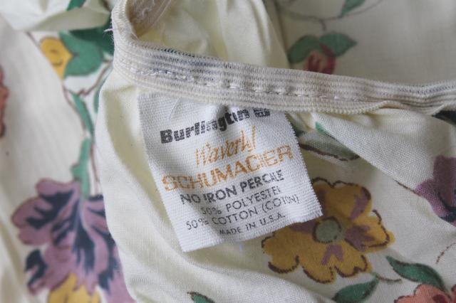 vintage Waverly Schumacher cotton blend fabric sheets, twin bed bedding w/ jacobean floral print 