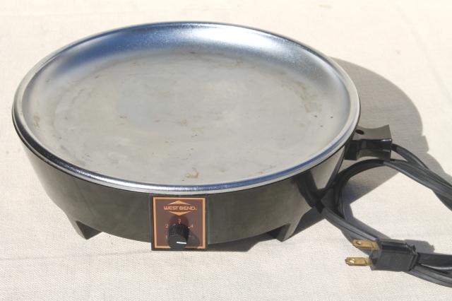 vintage West Bend lazy day slow cooker, kitchen print enamel pot & #5225 hot plate
