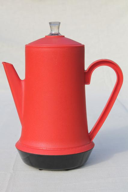 vintage West Bend red plastic percolator, automatic electric coffee maker