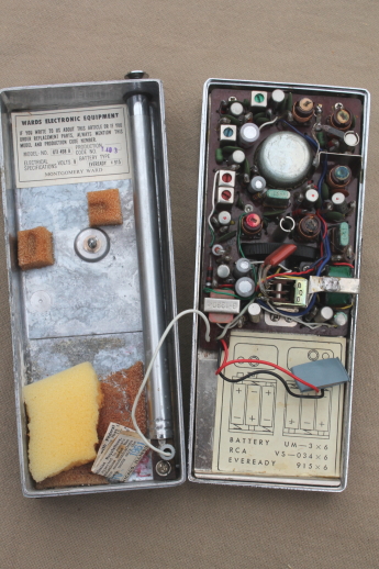 Vintage Airline hand held 2-way radios, walkie-talkies in original leather cases