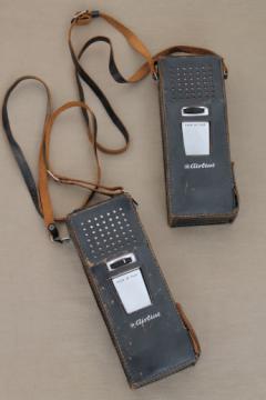 Vintage Airline hand held 2-way radios, walkie-talkies in original leather cases