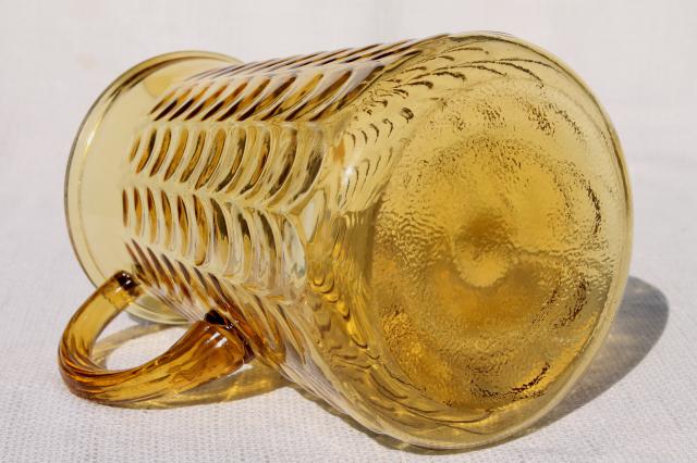 vintage amber glass pitcher, Libbey drape pattern fishscale textured glass