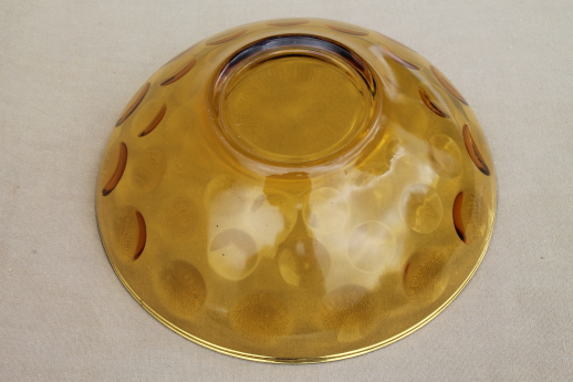Vintage amber glass salad bowl, coin spot mod dots, Hazel Atlas Eldorado?