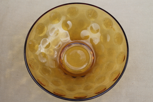 Vintage amber glass salad bowl, coin spot mod dots, Hazel Atlas Eldorado?