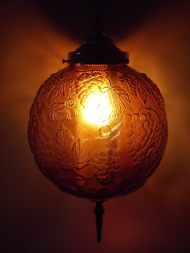 Vintage amber glass swag lamp, swag chain hanging light w/ glass globe