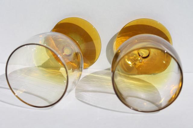 vintage amber yellow / crystal clear fade hand blown glass water or wine glasses