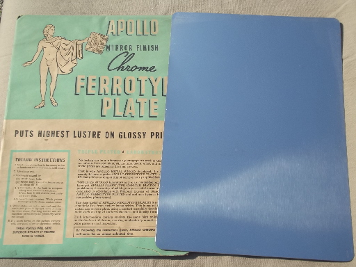 Vintage Apollo ferrotype plates, chrome plated steel mirror sheets, lot of 4