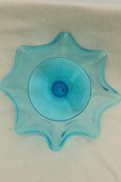 vintage aqua blue glass flower bowl vase, hand blown Italian art glass 