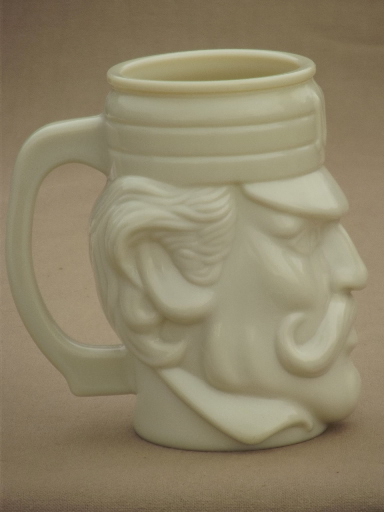 Vintage Avon custard milk glass mustache mug, Casey At The Bat mug