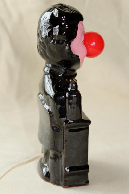 vintage bar light, Charlie Chaplin red nose drinker, made in Japan ceramic
