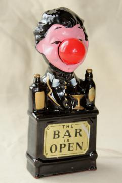 vintage bar light, Charlie Chaplin red nose drinker, made in Japan ceramic