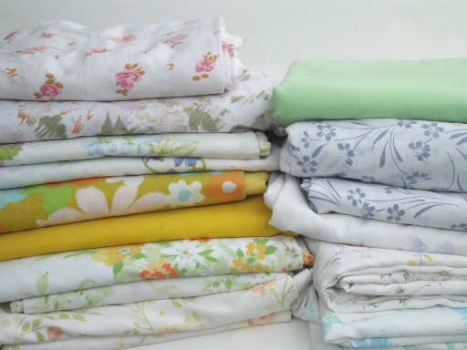 Vintage bed sheets lot, 60s 70s 80s flower print fabric  in retro colors