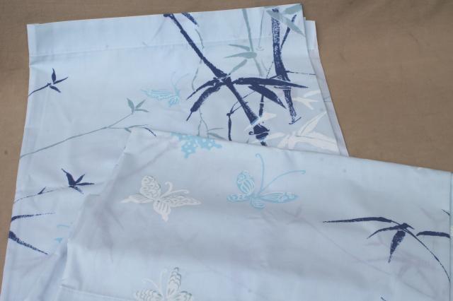 vintage bedding Springmaid cotton blend blue bamboo retro print fabric twin flat sheets