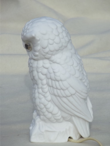 Vintage bisque china owl nightlight, made in Japan ceramic candle bulb lamp
