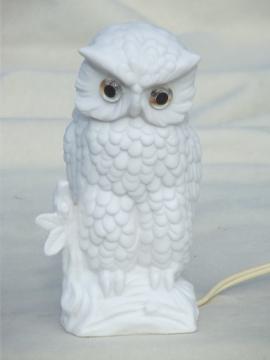 Vintage bisque china owl nightlight, made in Japan ceramic candle bulb lamp