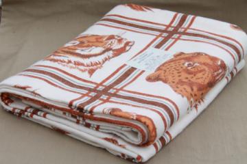 Vintage blanket w/ safari jungle cats print, polyester blanket w/ original label