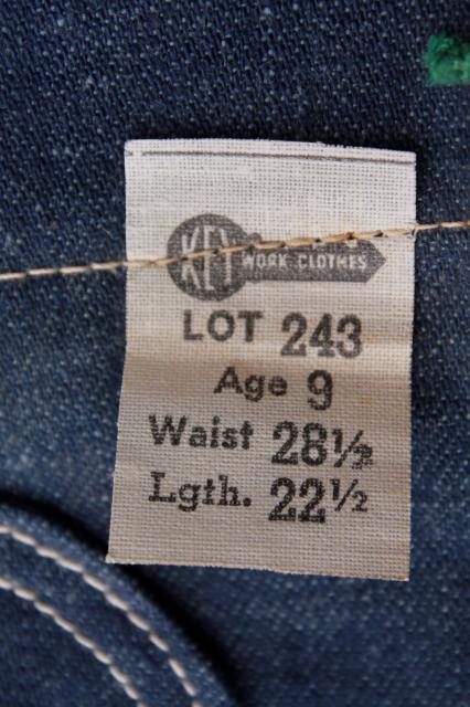 vintage blue jeans denim bib overalls, boys work wear Key Imperial label new old stock