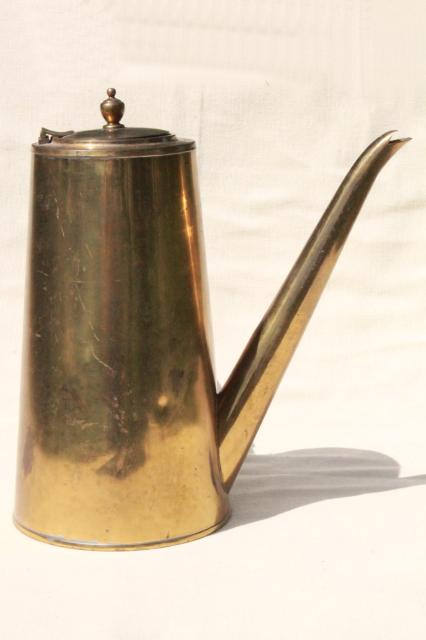 vintage brass coffee pot, mid-century mod stick handle coffeepot made in Japan 