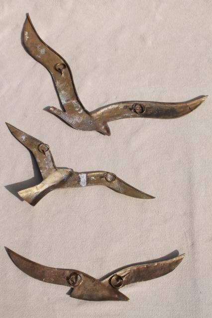 vintage brass wall art, flying gulls seagull birds, nautical / beach house decor