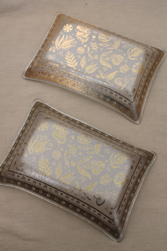 Vintage Briard Persian Garden gold print formed glass dishes for relish trays