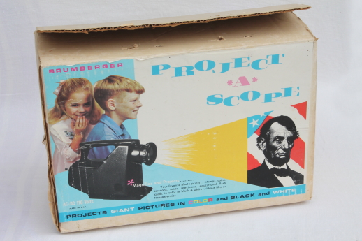 Vintage Brumberger projector in original box, Project A Scope children's toy slide viewer