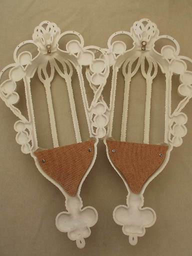 Vintage Burwood plastic wall plaques, white wicker ivy planter baskets